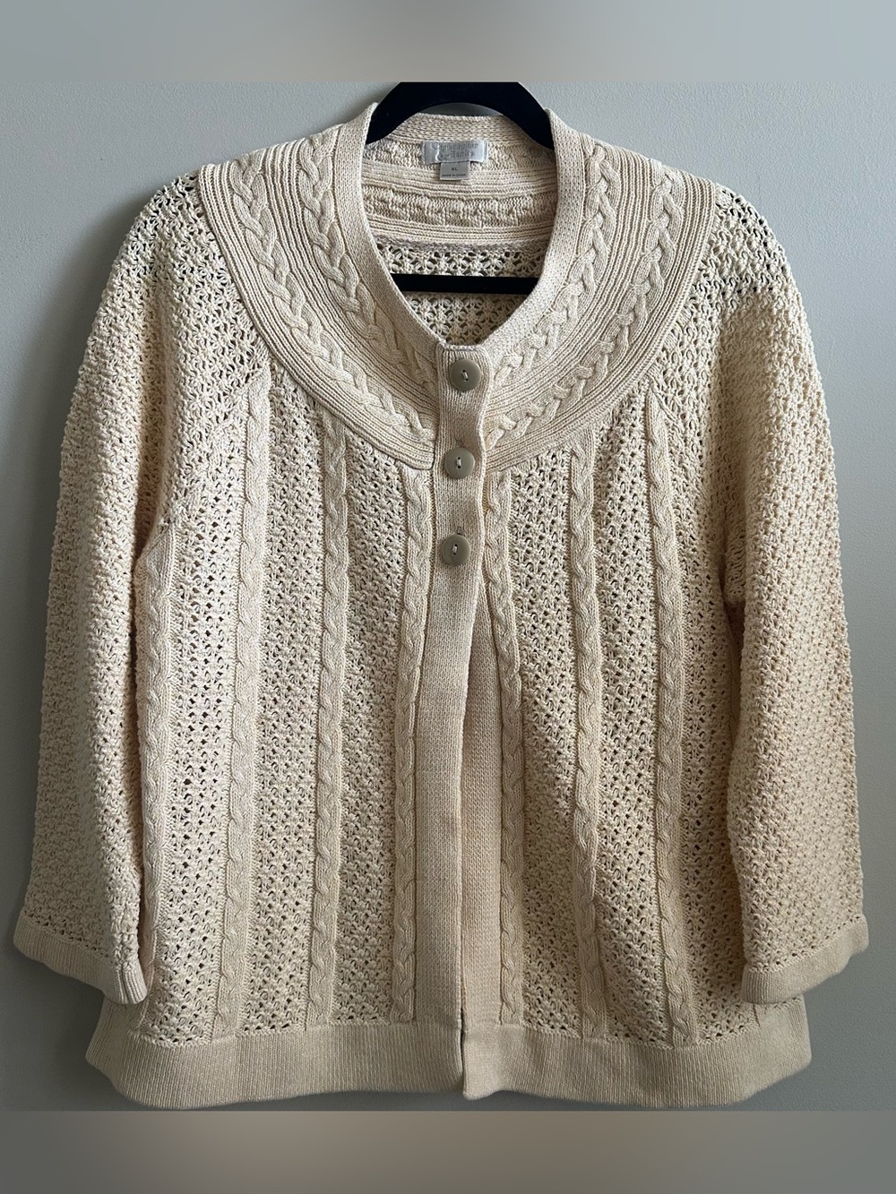 Christopher & Banks Cream Cable Knit Crochet Cardigan Sweater XL
